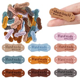 50 Pcs Handmade Tags for Crochet Made with Love Tags for Crochet Handmade Leather Labels Colorful Leather Labels with Love for DIY Jeans Bags Shoes Hat Accessories (10 Colors)