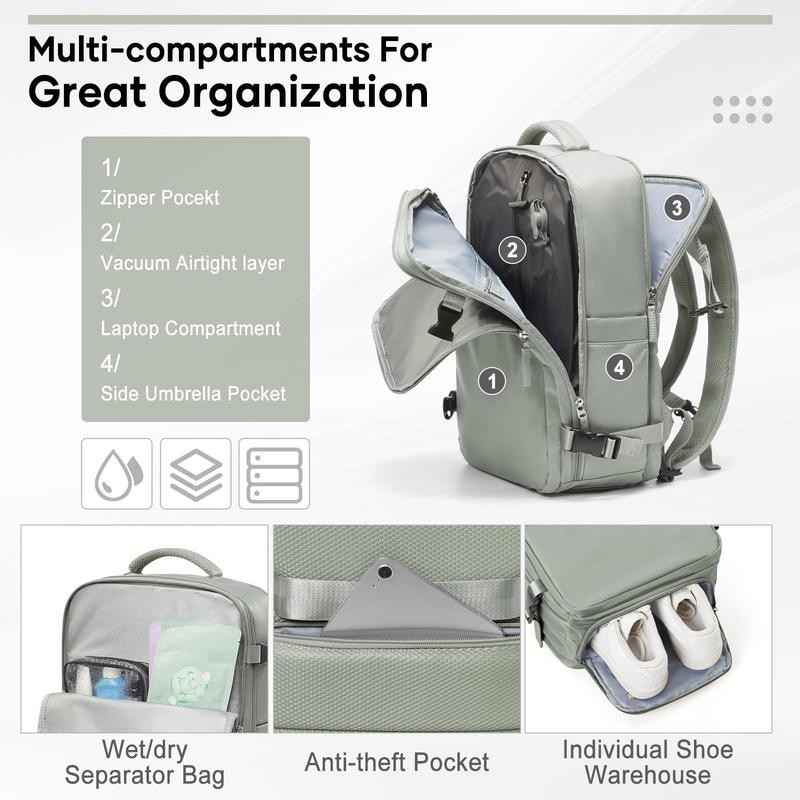 Vacuum Travel Backpack - Save 30% Space with Compression, Carry-On