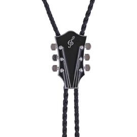 GelConnie Mens Native Western Cowboy Bolo Tie Country Music Guitar Head Bolo Tie Leather Necktie Necklace for Women Men