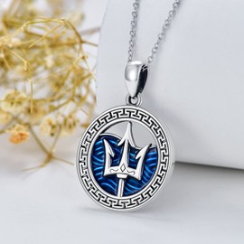 PROESS Trident Necklace for Men 925 Sterling Silver Poseidon Trident Pendant Ocean Wave Necklace Trident Jewelry Gifts for Women Men for Birthday Christmas