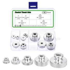 sourcing map 10Pcs Knurled Thumb Nuts, M3 M4 M5 M6 M8 High Head Female Threaded, 304 Stainless Steel Round Grip Knob Locking Nuts Fasteners Nuts, Silver