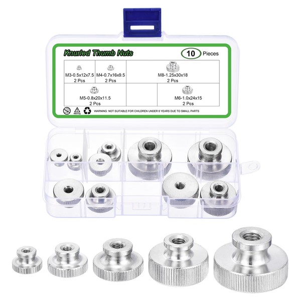 sourcing map 10Pcs Knurled Thumb Nuts, M3 M4 M5 M6