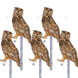 Vicsiyi Owls to Keep Birds Away, 5 Pack Fake Owls with Reflective Tape for Garden Patio, Bird Scare Reflective Hanging Decoration to Keep Birds Pigeon from Windows Tree