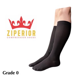 Ziperior 8-15 mmHg Compression Grade 0 Calf Inside Leg Zipper Closed Toe Socks (Black, Small-Medium)