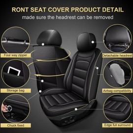 IKABEVEM Car Seat Covers Fit for Honda Ridgeline 2006-2014 2024 2025: Luxury Leather Automotive Front Seat Covers, Truck Car Seat Protector(2PCS Front, Black)