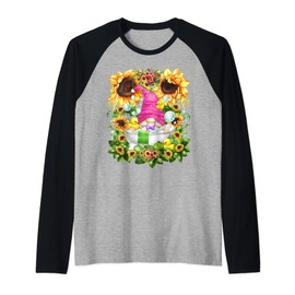 Cute Sunflower Pattern For Bath Lovers With Bubbles Gnome Raglan Baseball Tee