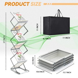 Estleys 6 Pockets Aluminum Foldable Magazine Rack Floor, Brochure Magazine Display Stand, Brochure Holder, Literature Rack with Carrying Bag for Trade Shows, Exhibition, Office, Retail Store