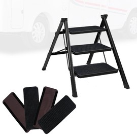 RV Steps Covers Rugs, 4 Pack RV Step Covers, Non-Slip Peel and Stick RV Step Covers,24"x7.5" RV Camper Step Covers, RV Step Carpet Rug for Mobile Home,Camper,Travel Trailers,Kid & Pet Friendly (Gray)