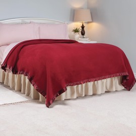 OakRidge Heirloom Australian Merino Wool Blanket –Breathable All-Seasonal Bedding with Cozy Satin Edges – King/Burgundy