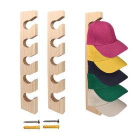 Vavili 2 PCS Hat Rack for Baseball Caps, Wooden Hat Holder Wall-Mounted Caps Display, 5 Hook Wall Mounted Baseball Hat Rack (Wood)