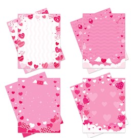 60 Sheets Valentine's Day Stationery Paper 8.5 X 11 Inch, 4 Style Love Heart Letter Paper, Pink Writing Paper For Valentines Day Wedding Anniversary Baby Shower Notes Greeting Invitations