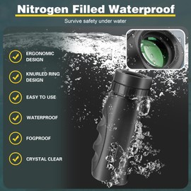 Tydeux Waterproof Compact Monocular - 10x25 Small High Powered Telescope Monoculars - Comes with Cleaning Cloth, Case & Neck Strap, Black