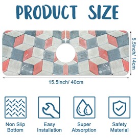 Red Gray Tile Sink Splash Guard Faucet Mat Red White Diamond Super Absorbent Fast Drying Mat Sink Gadgets-Splash Guard Behind Faucet Drip Catcher for Kitchen Bathroom, 15.5"x5.5"