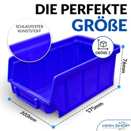 HMH 80 x Stacking Boxes, Blue, Size 2 + 16 Wall Rails, Workshop, Garage, Viewing Storage Boxes (L x W x H), 175 x 103 x 76 mm, Wall Mounting, Storage Boxes, Blue Storage Boxes, Stacking Box,