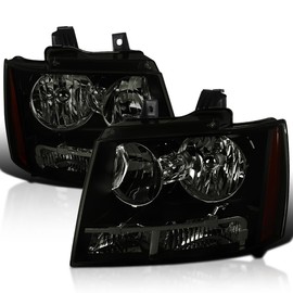 Spec-D Tuning Smoked Headlights Compatible with 2007-2013 Chevy Avalanche, 2007-2014 Tahoe Suburban, L+R Pair Head Light Lamp Assembly