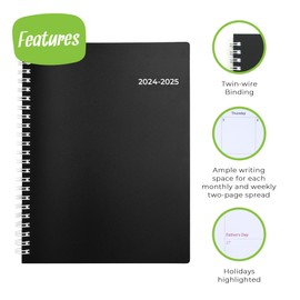 WallDeca 2024-2025 Academic Diary Planner, 18 Month Diary 2024-2025 - Weekly & Monthly Academic Planner, Jul 2024 - Dec 2025 Planner Diary | Flexible Cover, Notes Pages (15x20cm)