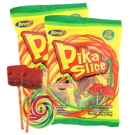 Watermelon Chili Lollipops, Individually Wrapped Mexican Suckers, Pinata Candy and Party Favors, Swirl Sticker Included, 6 Ounce Bags, (Pack of 2)