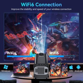 Mini Projector Portable 4K with WiFi 6 and Bluetooth, 4K 1080P Support Portable Projector 180° Rotatable 130'' Screen Movie Projector Auto Keystone Home Projector for Phone/TV Stick/Laptop(Black)