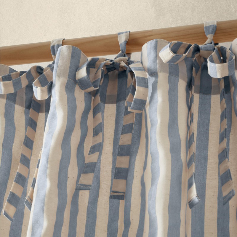 Pineapple Elephant Zanzibar Woven Stripe 140x229cm Voile Curtain Panel Blue