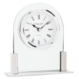 London Clock Glass Arch top Mantel Clock, Silver, 12.5 x 11.5 x 3.5cm