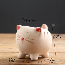 2PCS Small Size Succulent Planters, Animal Ceramic Planters Pots With Drainage Hole, Adorable Cat Ceramic Planters for Indoor Plants, Kitty Flowers Pots Planters Succulent Planters for Home Decoration