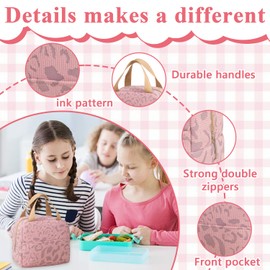 Wuneiox Lunch Bag, with Front Pocket, Pink Ink Ladies Lunch Bag, Large Capacity for Work School Outdoor, Reusable Leakproof Thermal Cooler Bags, Picnic Travel Beach Gifts for Women Her Wife