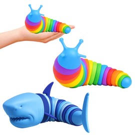Articulated Fidget Toy, 2PCS Sensory Toys for Autism and ADHD, Stress Relief Slug and Shark Fidget Worm, Hand Exercise for Office and Travel