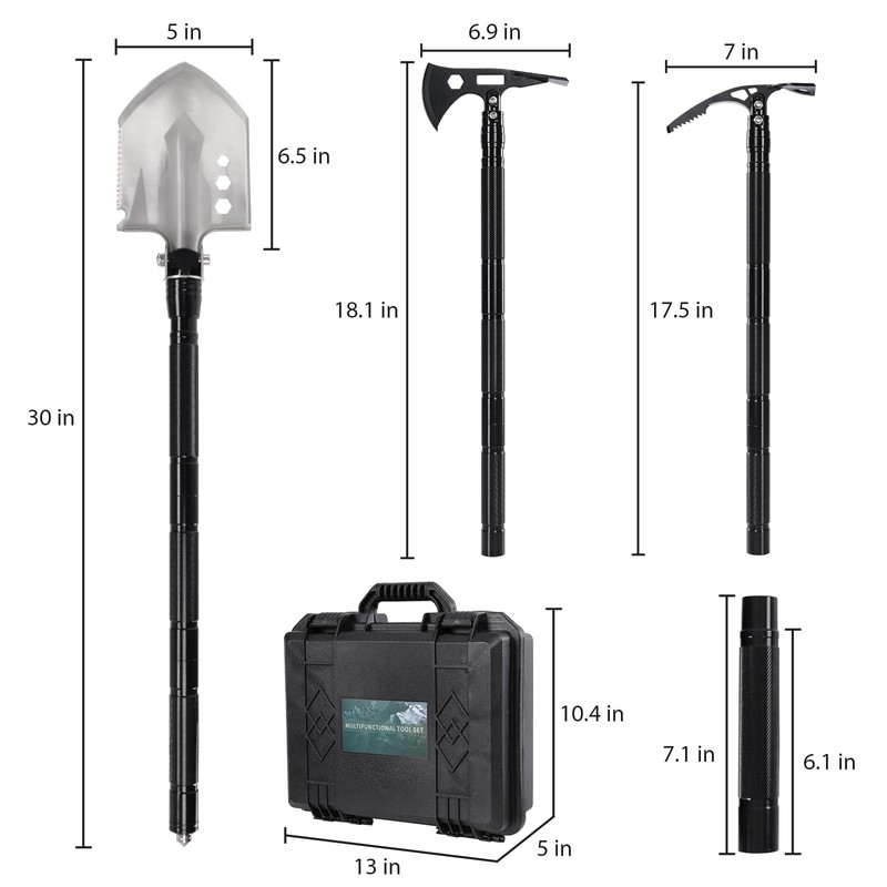 MUMTOP Survival Shovel, 30" Folding Camping Shovel Heavy Duty Carbon