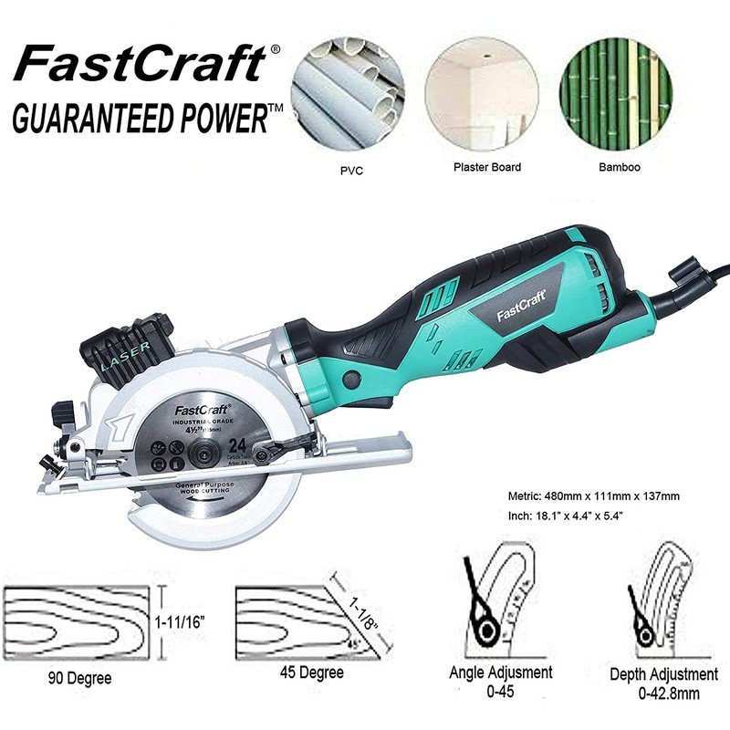 FastCraft Mini Circular Saw 9A PEAK GUARANTEED POWER + 8pc