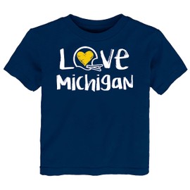 Future Tailgater Loves Football Baby/Toddler Chalk Art T-Shirt for Michigan Fans Blue