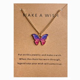 Dainty Butterfly Pendant Necklace Enamel Colorful Animal Minimalist Charm With Message Card Jewelry Gifts For Women Teen Girls-Pink