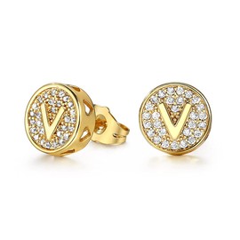 Trendsmax V Initial Letter Stud Earrings Personal Gift for Women Gold Plated Alphabet CZ Stud Earrings Jewelry