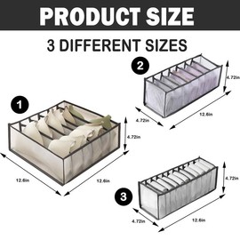 3 Counts Foldable Underwear Organizer, Drawer Organizer Divider Bins for Bras, Socks, Ties, Underwear Storage Box