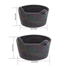 Woven Cotton Rope Storage Baskets, 2 Pcs Woven Laundry Baskets, Toy Storage Organizer Baskets Bins, Toys Books Living Room Baby Nursery Woven Baskets - Large/Small Sizes (gray with ears)