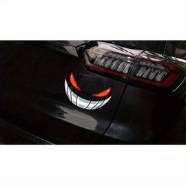 Oval Crystal Reflective Devil Eye Decals - Glossy Cartoon Motorcycle Stickers, Waterproof Self-Adhesive for Electric Vehicles, Plastic Surfaces, Xmas Fantasy Decoration(7.78 * 5.12inch)