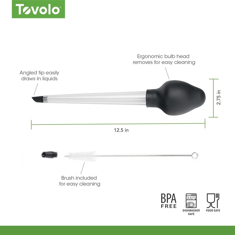 Tovolo Turkey Baster with Cleaning Brush Dripless Angled Tip for