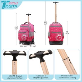 NEW TILAMI 18 Inch Rolling Backpack for kids Adjustable Strap Laptop Backpack Suitcase with Wheels for Girls Boys to School Travel Camping Rolling Backpack, Rose Pink
