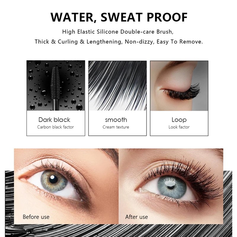 Mascara Black - Waterproof Mascara for Natural Lengthening Eyelash -