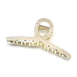 QinGoo Large Metallic Cross Hair Clip Beautiful Women's Hair Clip Headdress Elegant Hair Accessory 1 Piece (11.5 cm x 4.3 cm, Pearl)