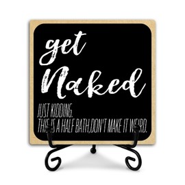Get Naked Just Kidding Bathroom Sign With Iron Support, Home Toilet Desk Bathroom Decor Wood Sign Restroom Bath Shelf Decor Farmhouse Housewarming Gifts Table Centerpiece - (a008)