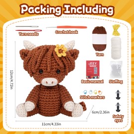 iewrtcin Brown Cow Crochet Kit,Crochet Starter Kits for Beginners Adults,Crochet Animal for Adults and Kids for Adult Beginners Crochet,Children,Crochet Beginners,DIY Creation