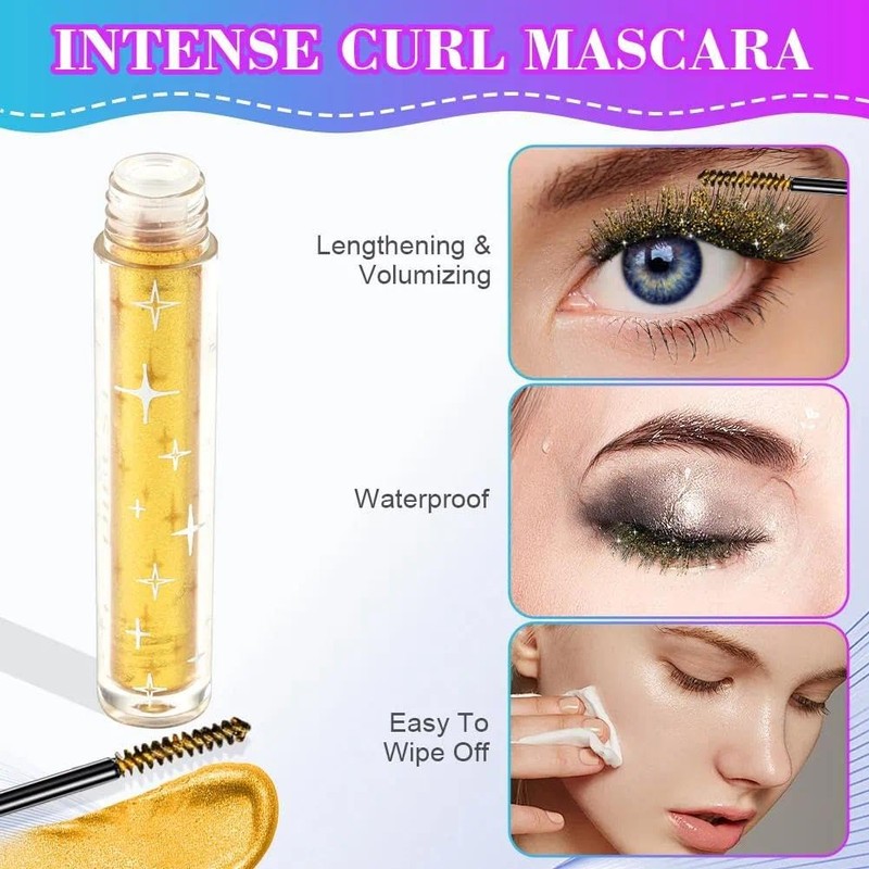 Glitter Mascara Set - Waterproof Long-Lasting Sparkling Diamond Eyelash Makeup