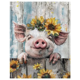 Tucocoo Cute Smile Pig Jigsaw Puzzles for Adults 1000 Pieces, Farmhouse Animal Sunflowers Retro Art Jigsaw Puzzle Colorful DIY Craft Puzzles for Home Decoration, Family Puzzle Perfect for Game Nights