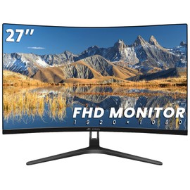 CRUA 27" Curved Monitor, FHD(1920x1080P) VA Panel, 100HZ, 120% sRGB Professional Computer Monitor, Narrow Bezels on Three Sides, Blue Light Filter, Office and Dormitory(HDMI, VGA)-Black