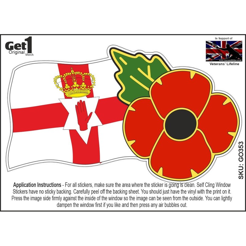 Poppy Day Car Window Sticker with Poppy and Ulster Flag