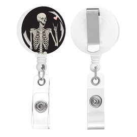 Badge Reels Retractable,Id Badge Holders Retractable,Badge Clips Retractable ID Card Holder for Teacher, Student, Office Worker(Skull Love)
