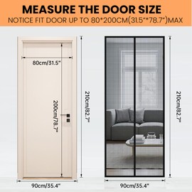 STQDEU Fly Screen Door Magnet, Hands-Free Mesh Partition, Heavy-Duty Curtain with Powerful Magnets and Full Frame Magic Tape, Magnetic Fly Screen Door Protection Against Flies and Mosquitoes (Black,