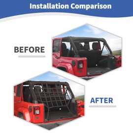 RT-TCZ for Wrangler JK Rear Cargo Net, Trunk Cargo Restraint System for Jeep Wrangler JK JKU 4 Door 2007-2017 Black Accessories