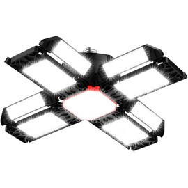 200 W LED Garage Light, Workshop Lamp, Garage Lighting, 1 Piece, 20000 LM, 6500 K, Deformable Ceiling Lamp with 12 Adjustable Panels - E26 / E27 Bay Light for Basement, Shop, Workshop, Barn Warehouse