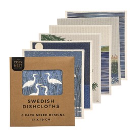 The Cosy Nest Company Swedish Dishcloths Pack of 6, Reusable Dish Cloths for Washing Up, Absorbent Sponge Cloths for Kitchen Cleaning, Eco Friendly Compostable Plastic Free, Pond Life Design
